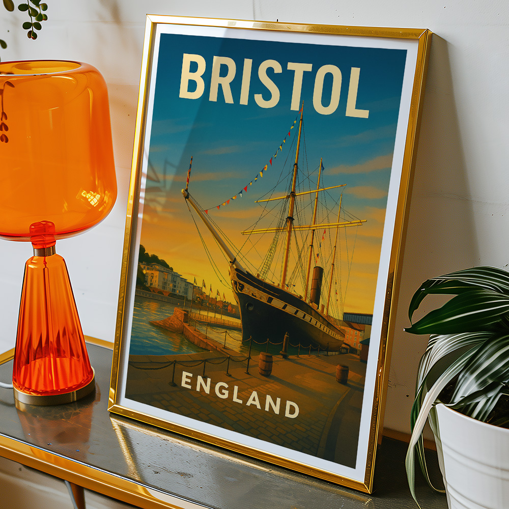 Alternative view of BRISTOL HARBOUR SS GREAT BRITAIN AT SUNSET MINIMALIST TRAVEL POSTER
