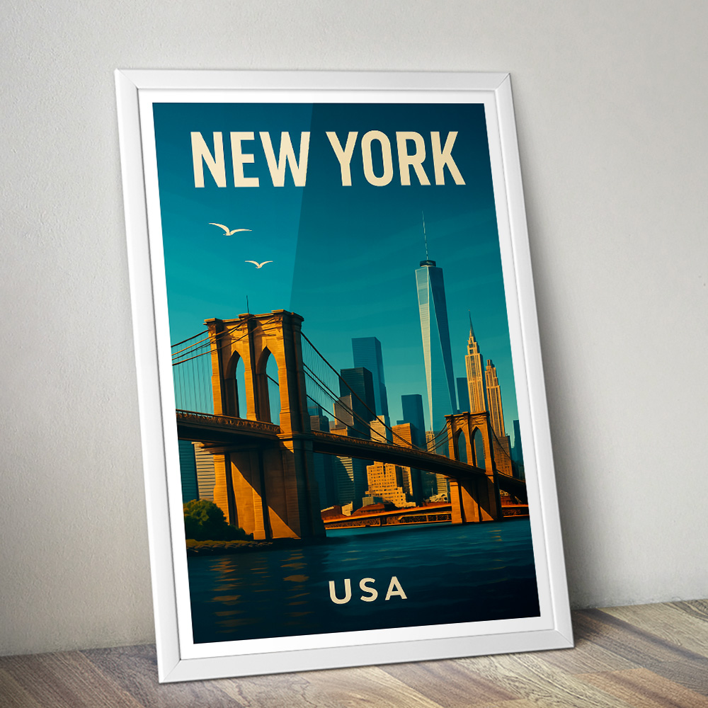 BROOKLYN BRIDGE AND MANHATTAN SKYLINE MINIMALIST TRAVEL POSTER