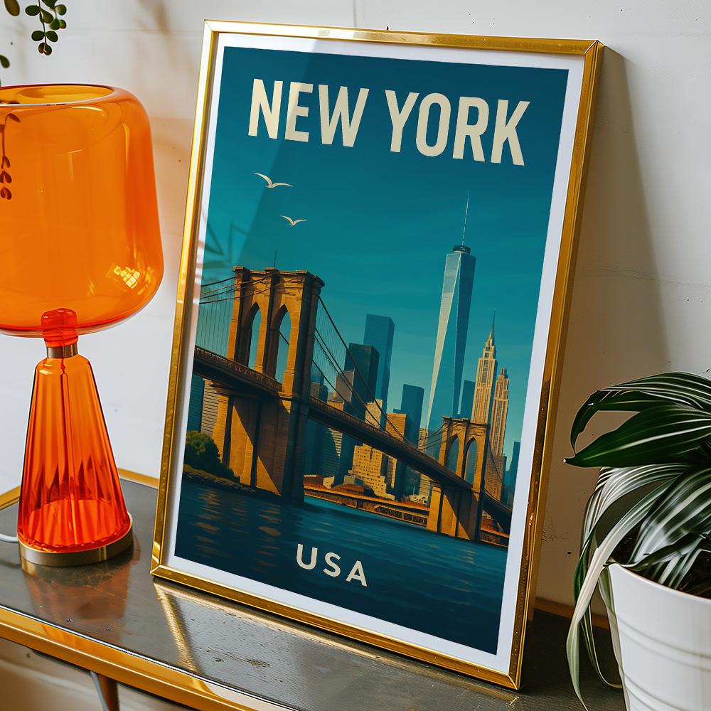 Alternative view of BROOKLYN BRIDGE AND MANHATTAN SKYLINE MINIMALIST TRAVEL POSTER