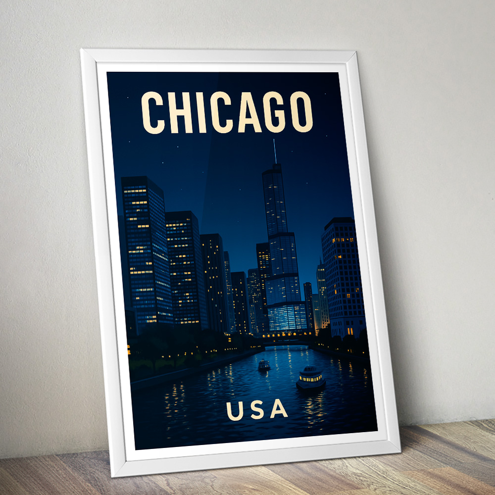 CHICAGO AT NIGHT MINIMALIST TRAVEL POSTER