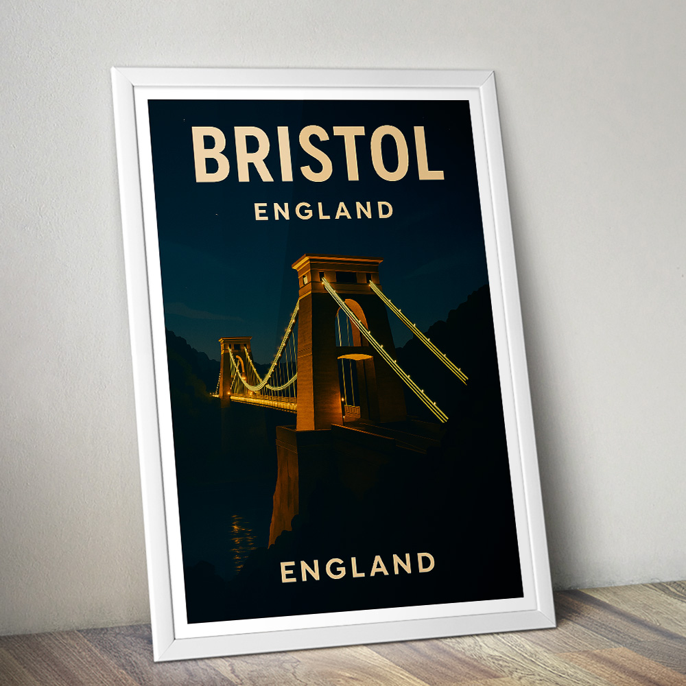 CLIFTON SUSPENSION BRIDGE AT NIGHT MINIMALIST TRAVEL POSTER