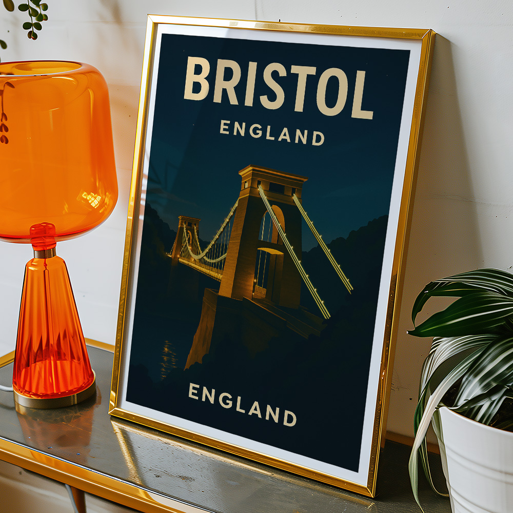 Alternative view of CLIFTON SUSPENSION BRIDGE AT NIGHT MINIMALIST TRAVEL POSTER