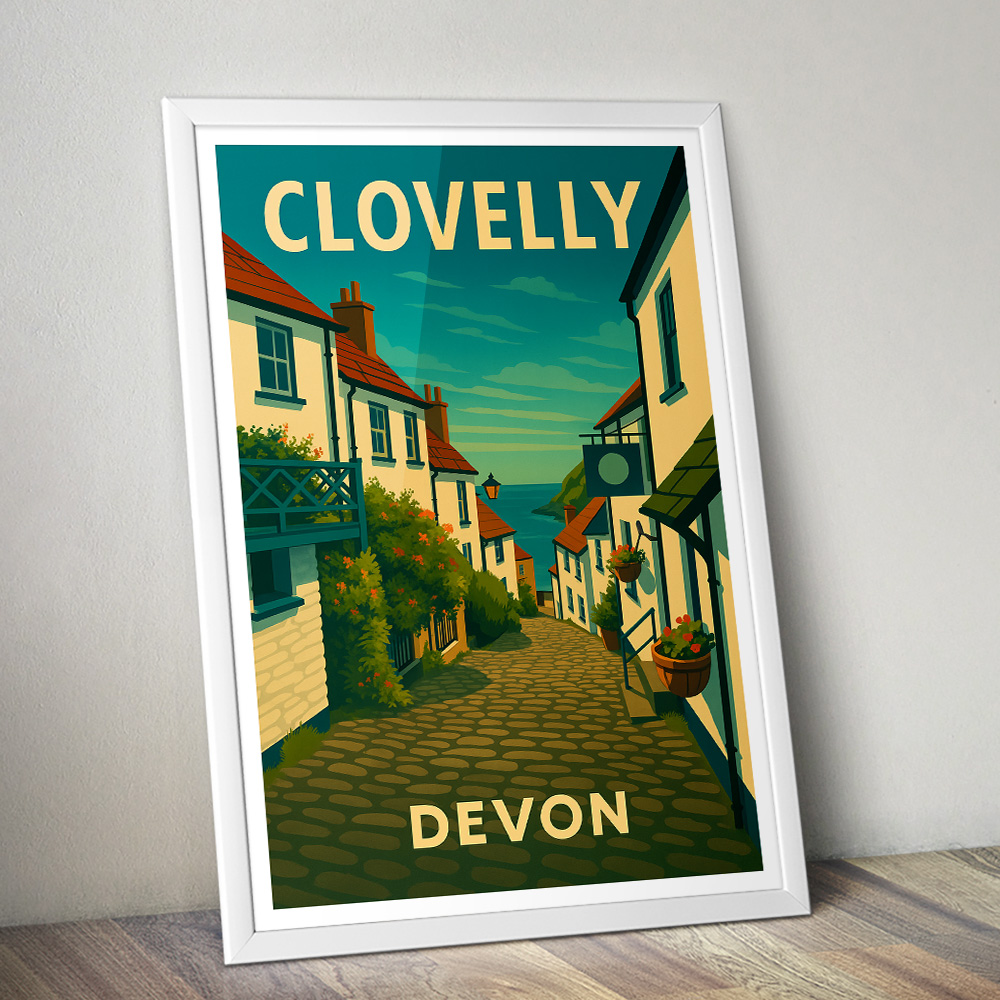 CLOVELLY VILLAGE BY THE SEA MINIMALIST TRAVEL POSTER