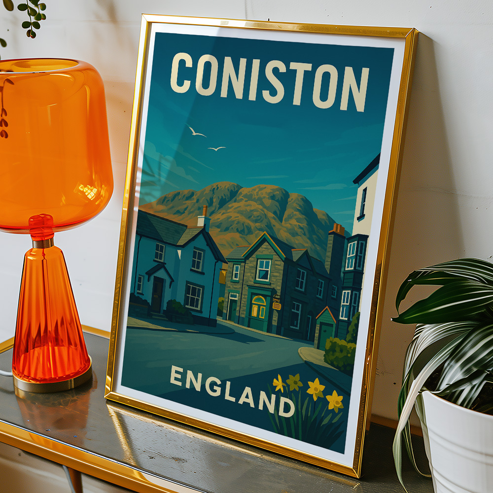 Alternative view of CONISTON VILLAGE LAKE DISTRICT MINIMALIST TRAVEL POSTER NORTH WEST