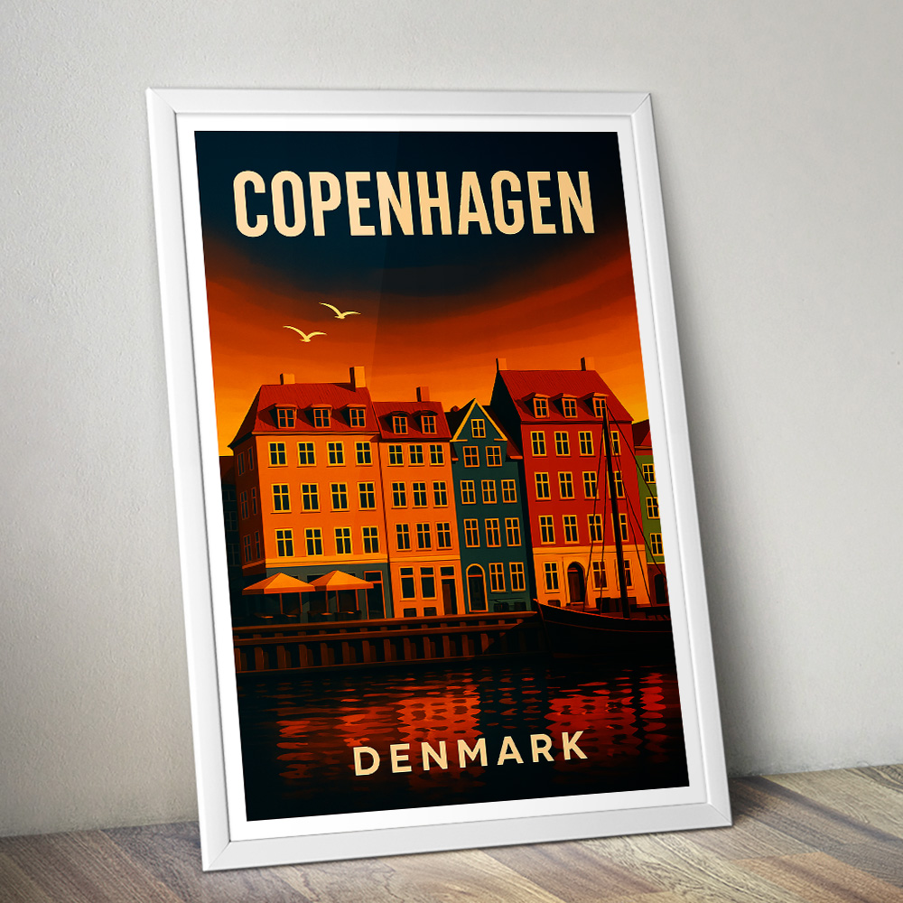 COPENHAGEN NYHAVN AT SUNSET MINIMALIST TRAVEL POSTER