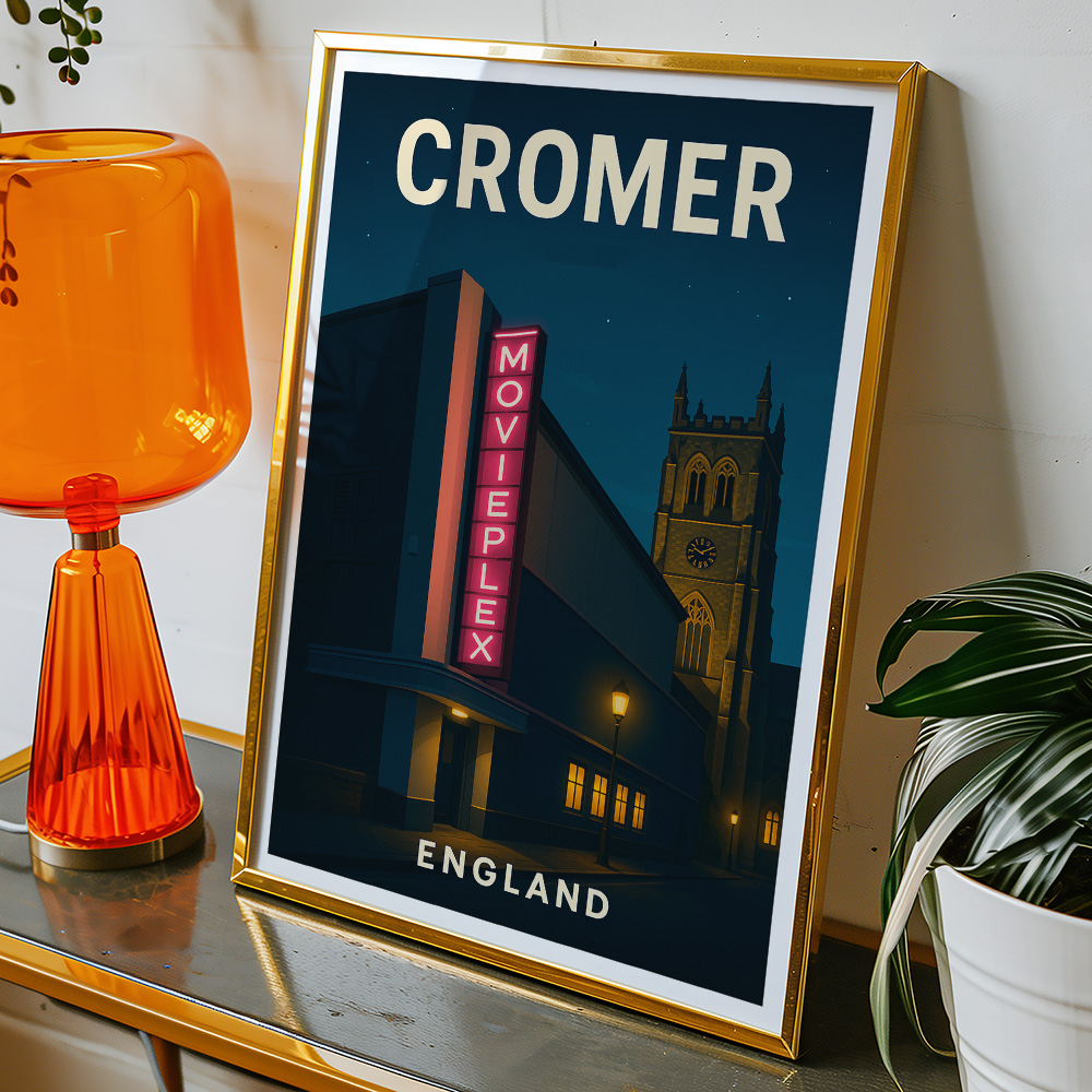 Alternative view of CROMER CINEMA AT NIGHT MINIMALIST TRAVEL POSTER