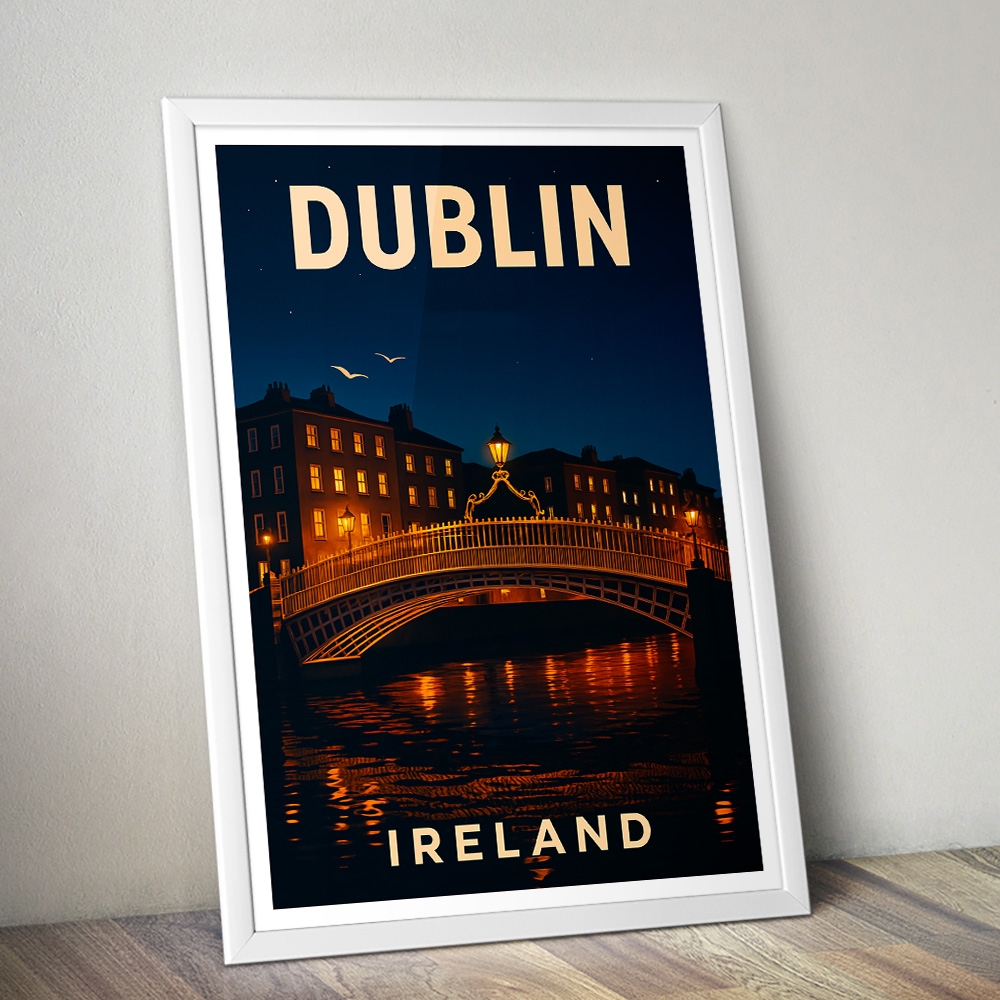 DUBLIN HA'PENNY BRIDGE AT NIGHT MINIMALIST TRAVEL POSTER IRELAND