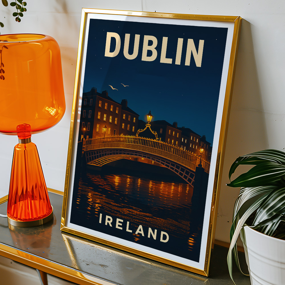 Alternative view of DUBLIN HA'PENNY BRIDGE AT NIGHT MINIMALIST TRAVEL POSTER IRELAND