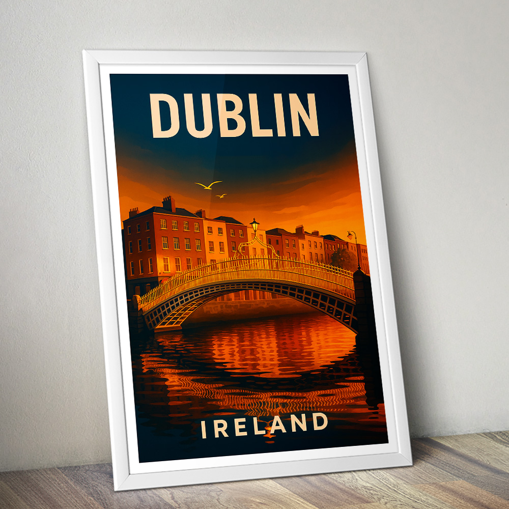 DUBLIN HA'PENNY BRIDGE AT SUNSET MINIMALIST TRAVEL POSTER IRELAND
