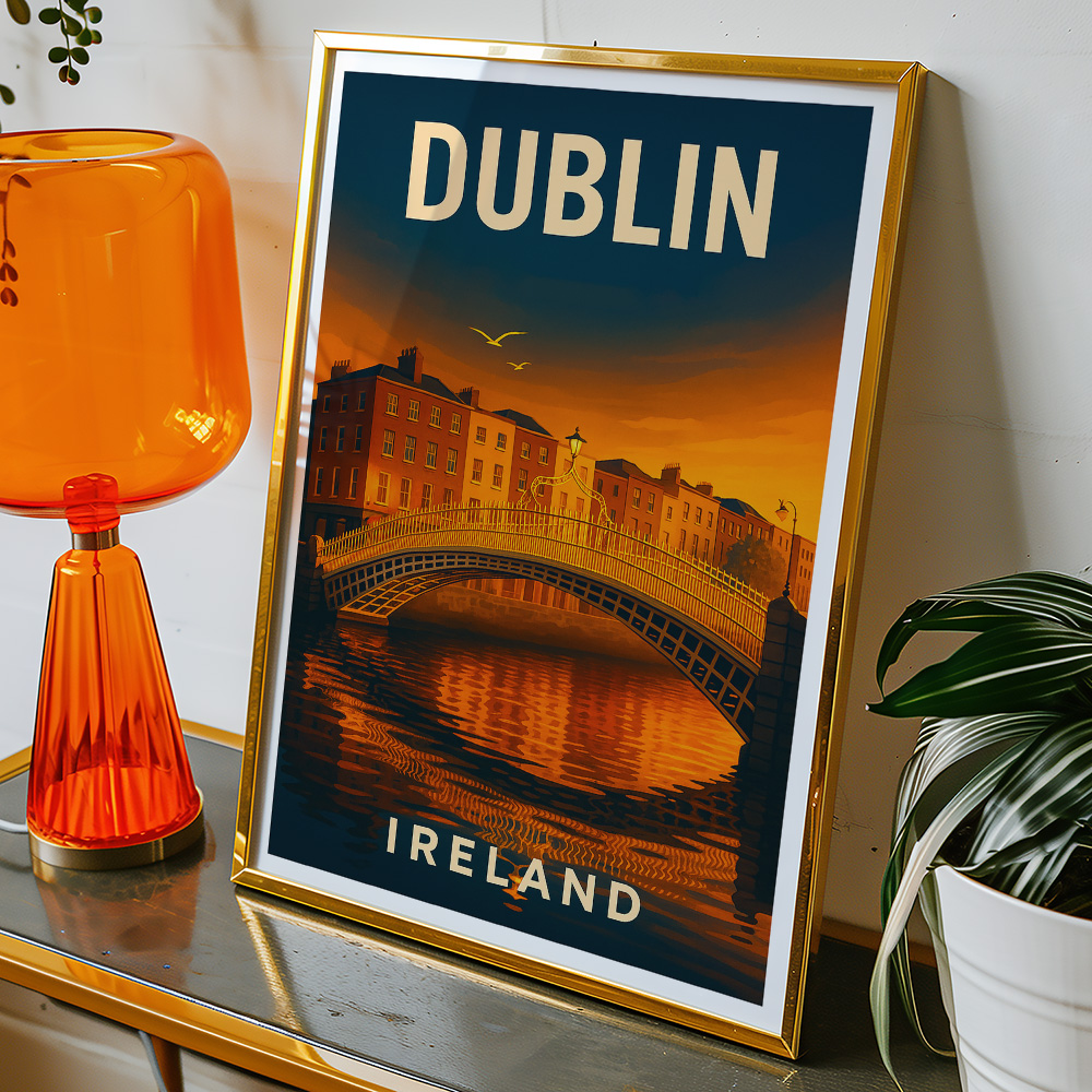 Alternative view of DUBLIN HA'PENNY BRIDGE AT SUNSET MINIMALIST TRAVEL POSTER IRELAND