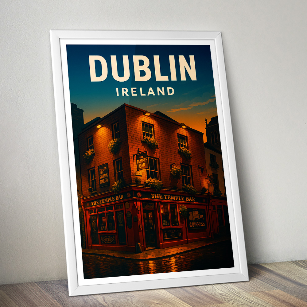 DUBLIN TEMPLE BAR AT SUNSET MINIMALIST TRAVEL POSTER IRELAND