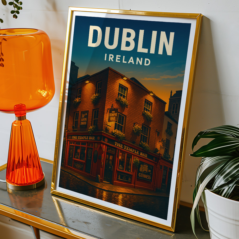 Alternative view of DUBLIN TEMPLE BAR AT SUNSET MINIMALIST TRAVEL POSTER IRELAND