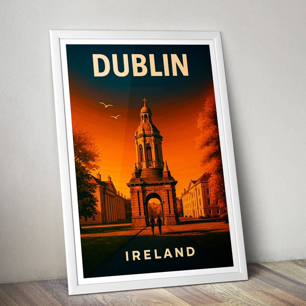 DUBLIN TRINITY COLLEGE AT SUNSET MINIMALIST TRAVEL POSTER IRELAND