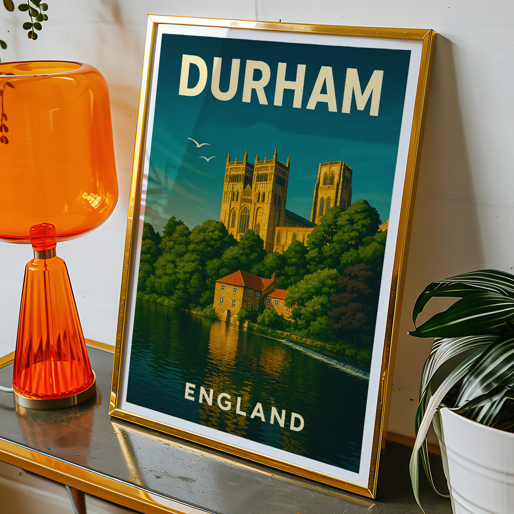 Alternative view of DURHAM CATHDERAL AND RIVER MINIMALIST TRAVEL POSTER NORTH EAST