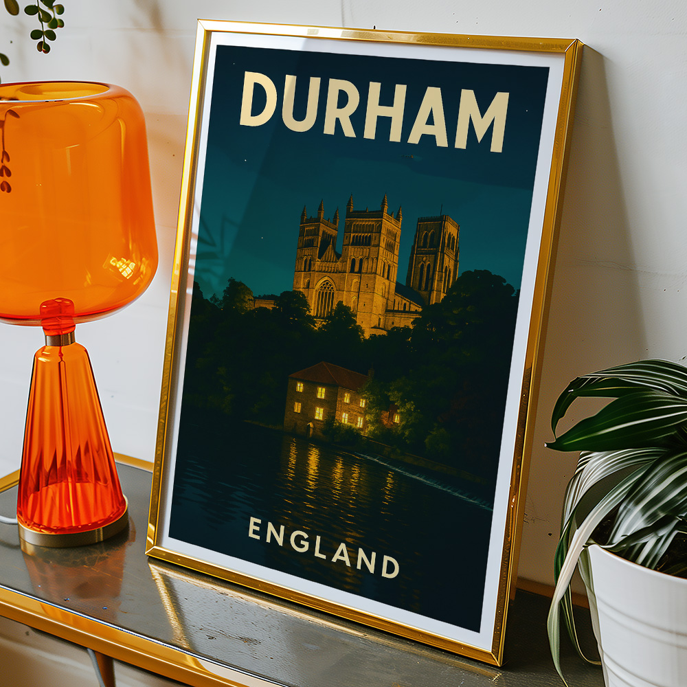 Alternative view of DURHAM CATHDERAL AND RIVER AT NIGHT MINIMALIST TRAVEL POSTER NORTH EAST