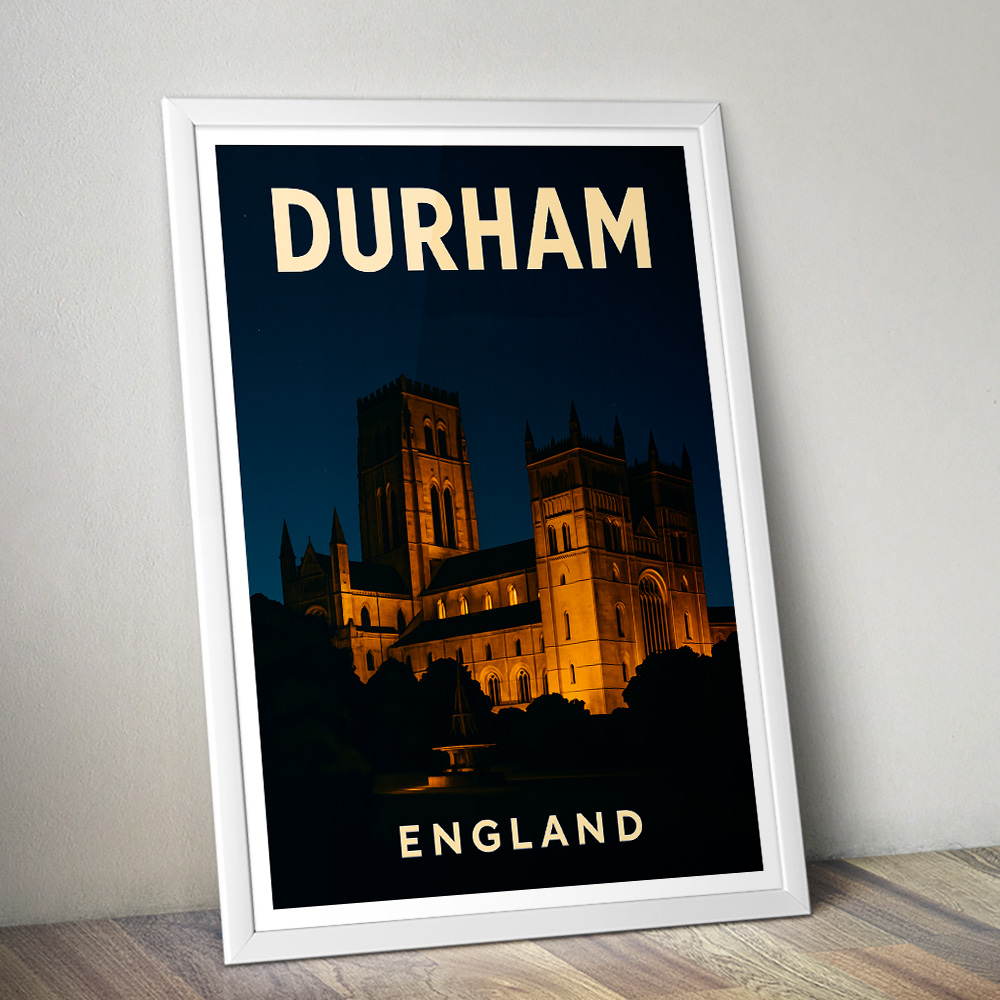 DURHAM CATHEDRAL AT NIGHT MINIMALIST TRAVEL POSTER NORTH EAST