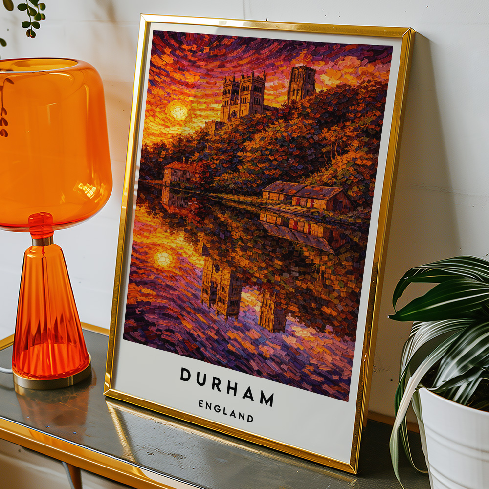 Alternative view of DURHAM CATHEDRAL AT SUNSET VAN GOGH STYLE TRAVEL POSTER NORTH EAST