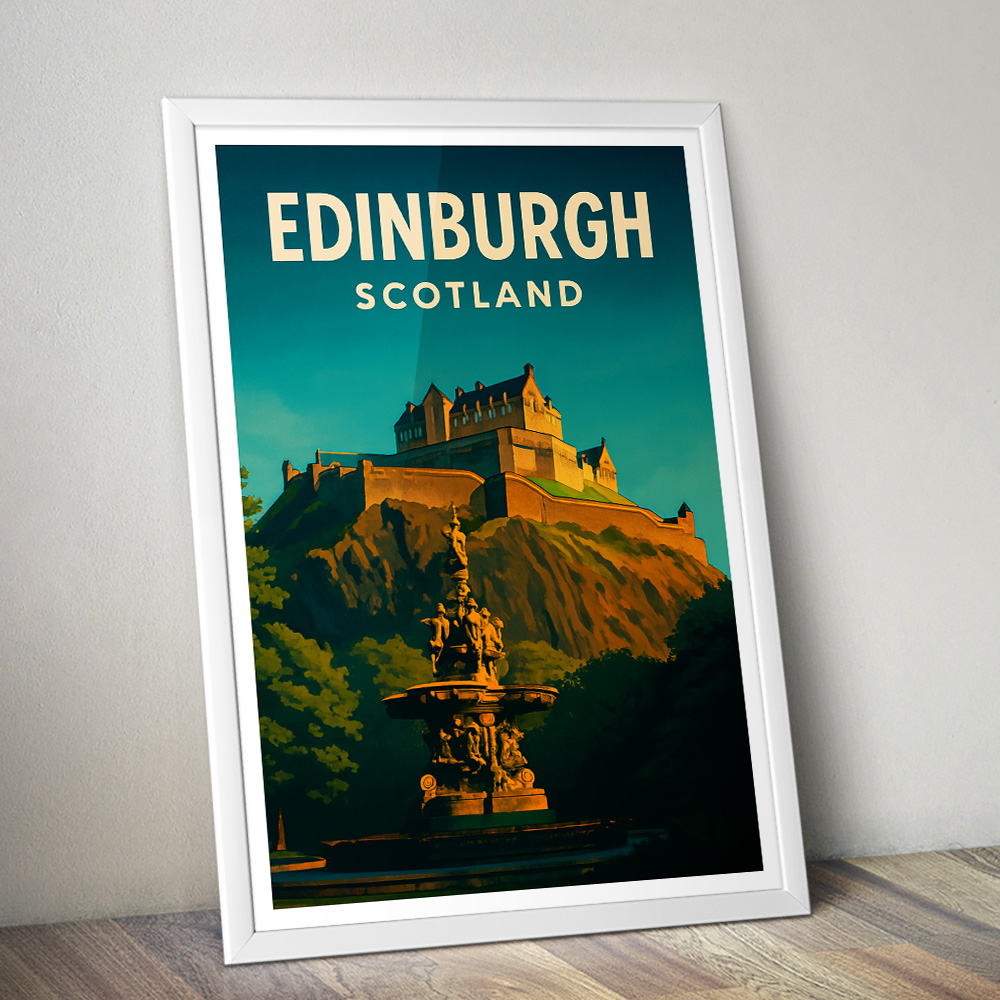 EDINBURGH CASTLE AND ROSS FOUNTAIN MINIMALIST TRAVEL POSTER