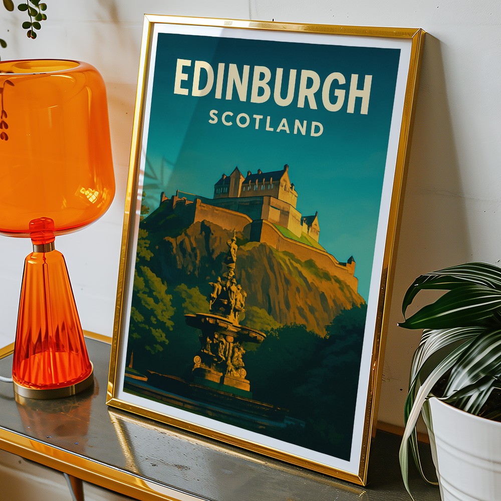 Alternative view of EDINBURGH CASTLE AND ROSS FOUNTAIN MINIMALIST TRAVEL POSTER