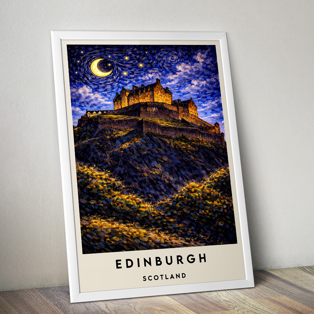 EDINBURGH CASTLE AT NIGHT VAN GOGH STYLE TRAVEL POSTER