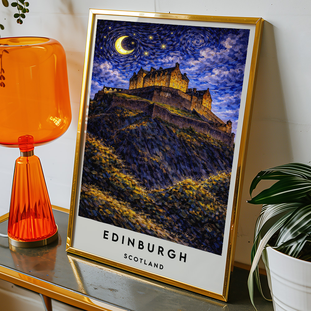 Alternative view of EDINBURGH CASTLE AT NIGHT VAN GOGH STYLE TRAVEL POSTER