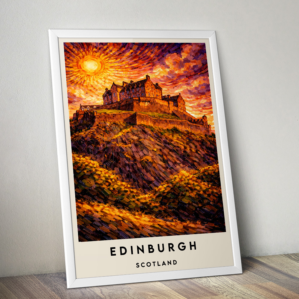 EDINBURGH CASTLE AT SUNSET VAN GOGH STYLE TRAVEL POSTER