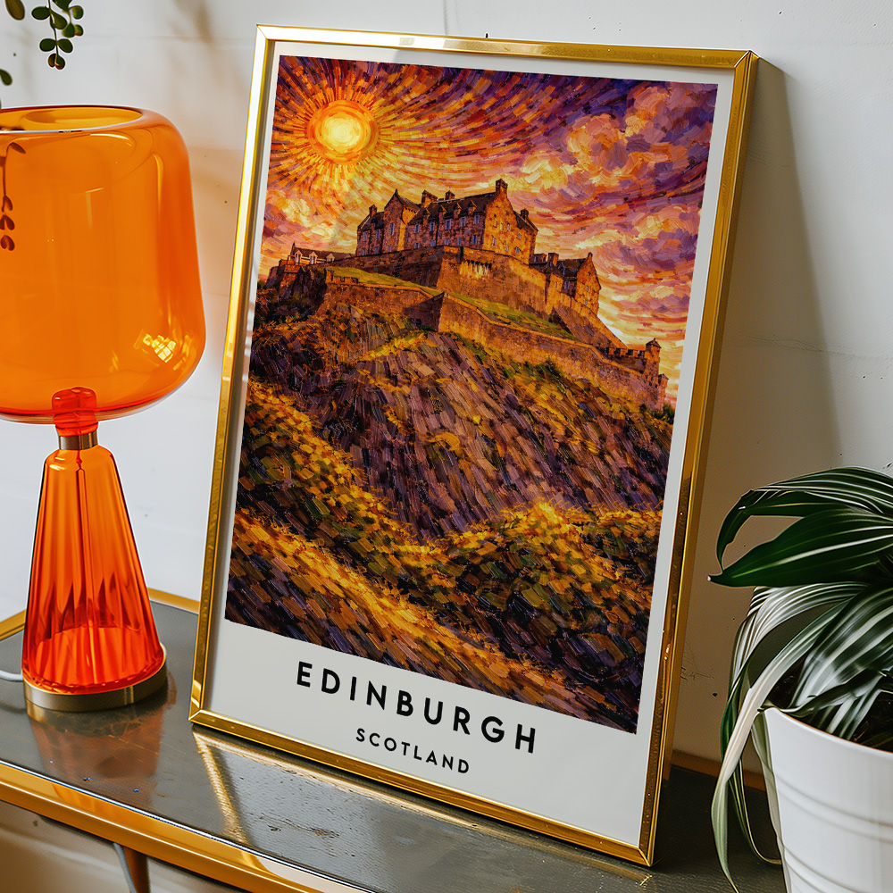 Alternative view of EDINBURGH CASTLE AT SUNSET VAN GOGH STYLE TRAVEL POSTER