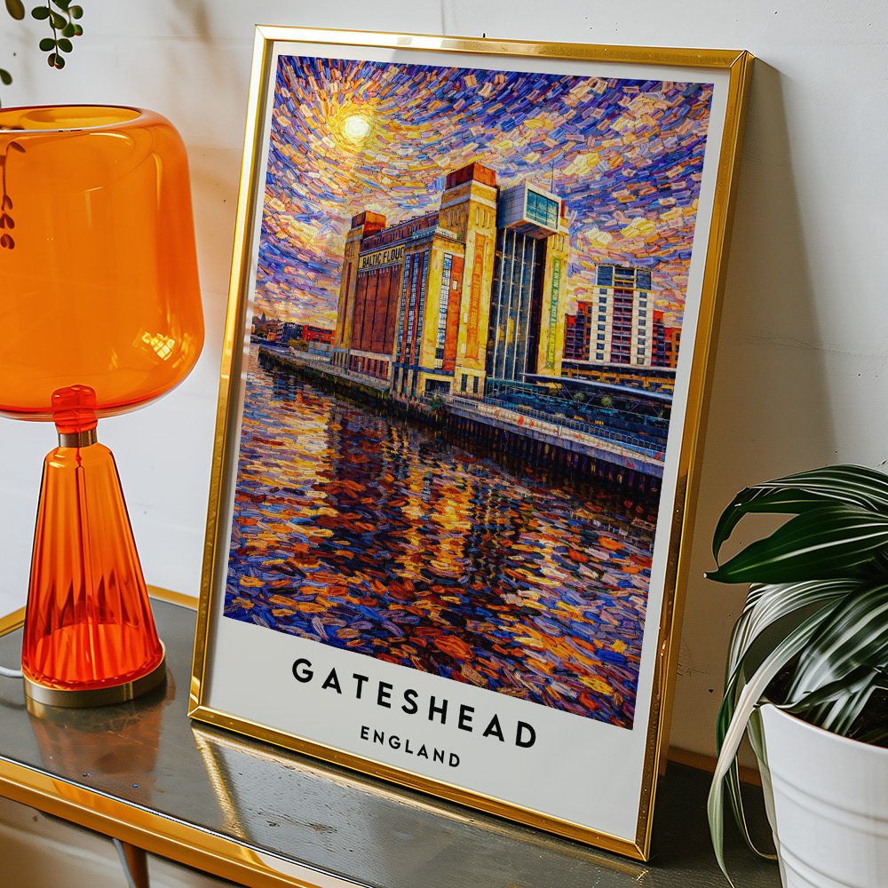 Alternative view of GATESHEAD BALTIC GOLDEN HOUR VAN GOGH STYLE TRAVEL POSTER NORTH EAST