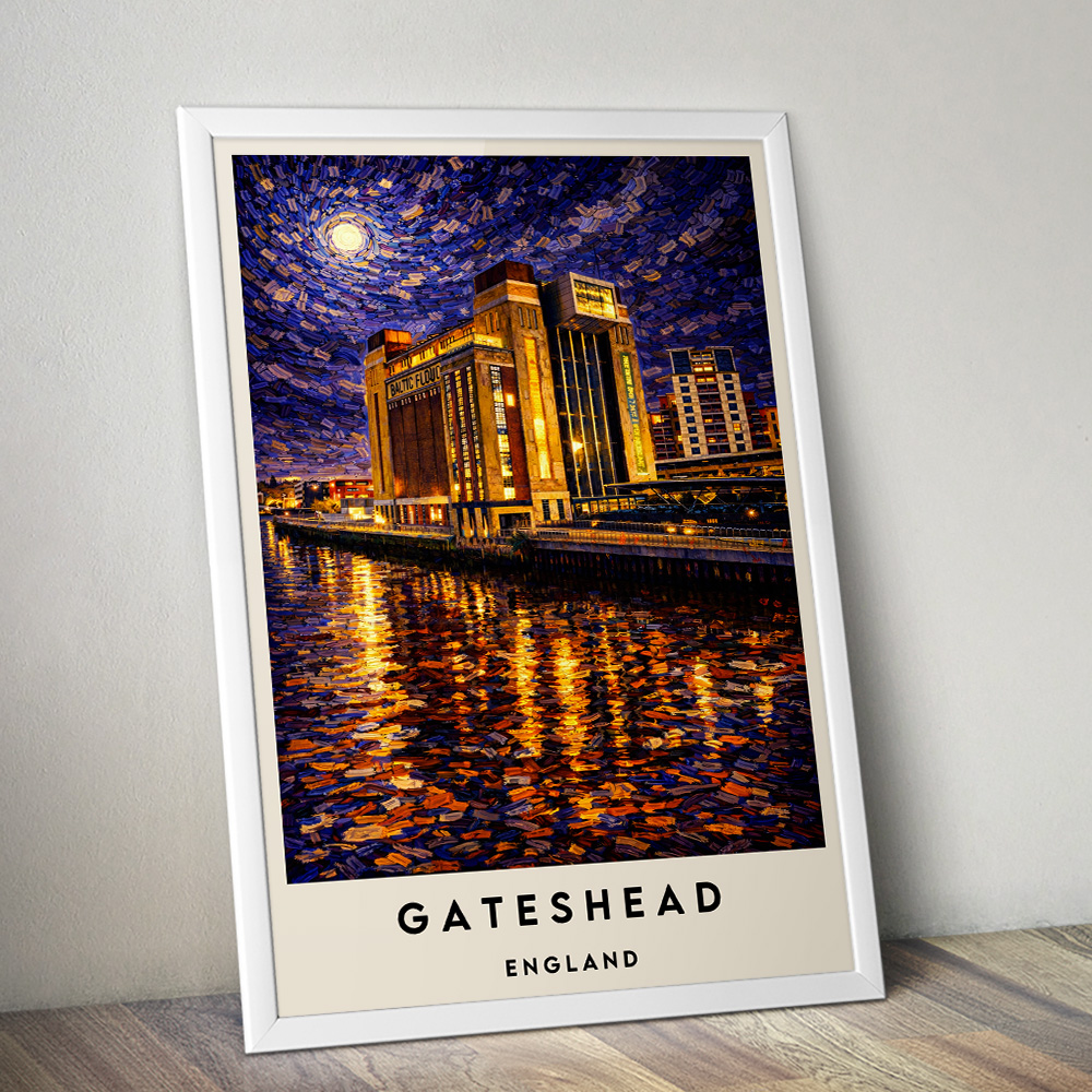 GATESHEAD BALTIC AT NIGHT VAN GOGH STYLE TRAVEL POSTER NORTH EAST