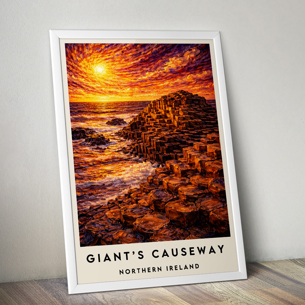 GIANT'S CAUSEWAY AT SUNSET VAN GOGH STYLE TRAVEL POSTER IRELAND