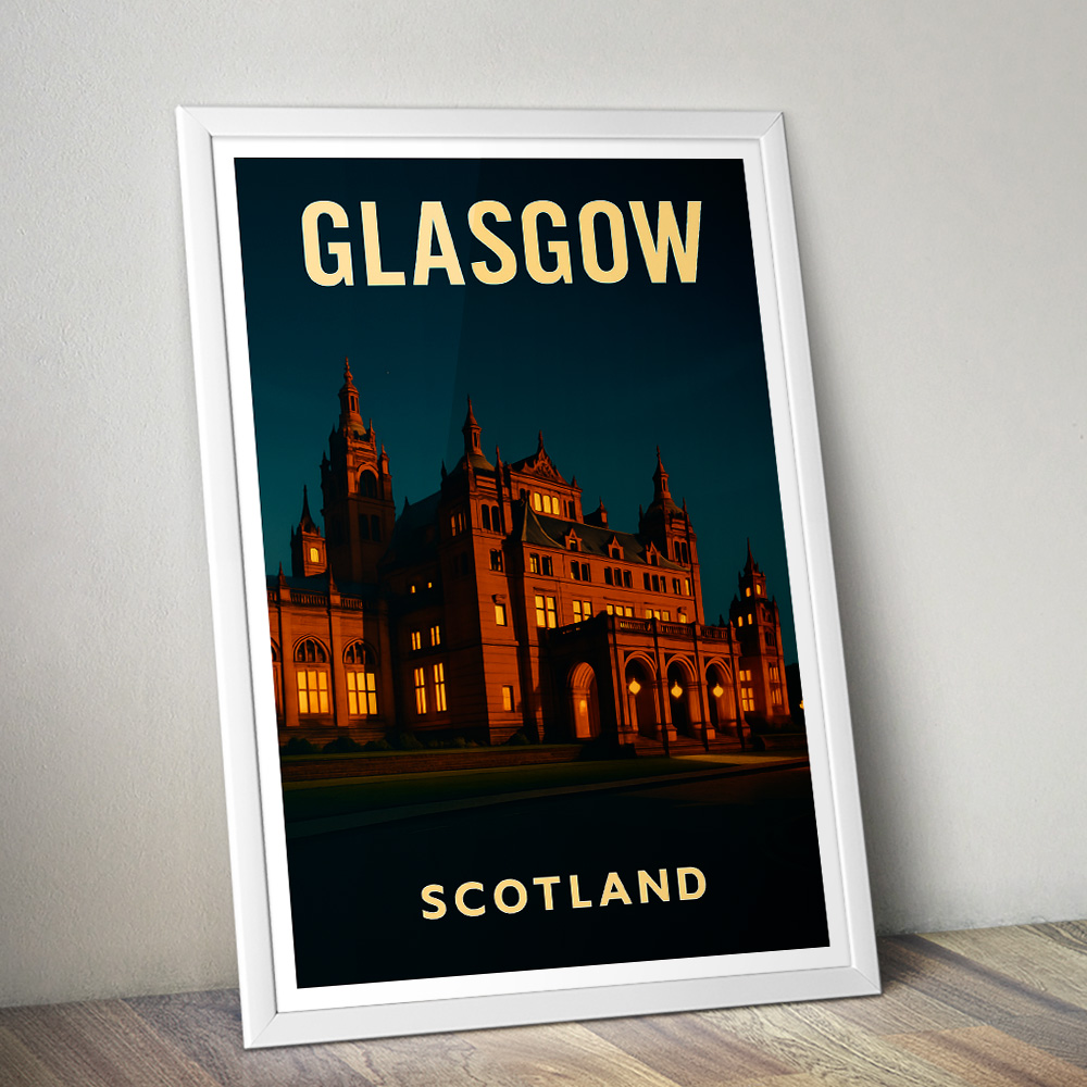 GLASGOW KELVINGROVE AT NIGHT MINIMALIST TRAVEL POSTER
