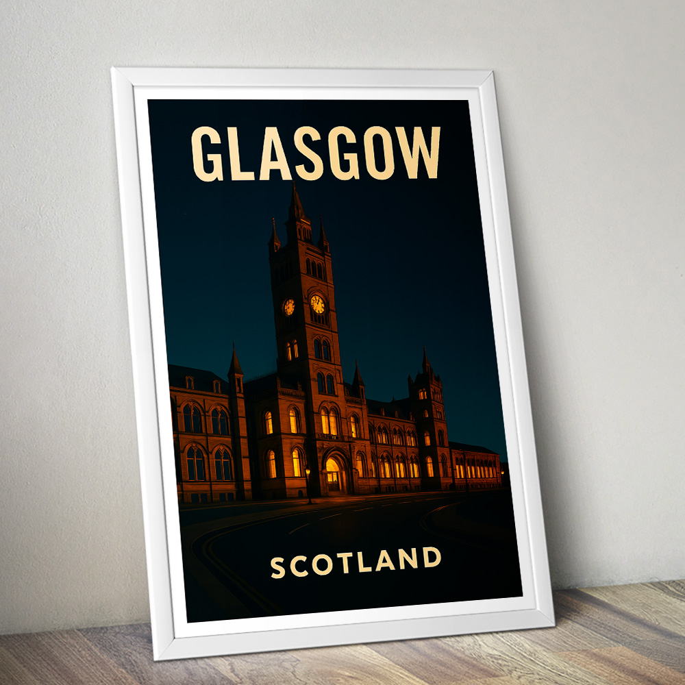 GLASGOW AT NIGHT MINIMALIST TRAVEL POSTER