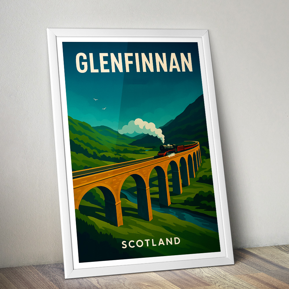 GLENFINNAN VIADUCT AND STEAM TRAIN MINIMALIST TRAVEL POSTER