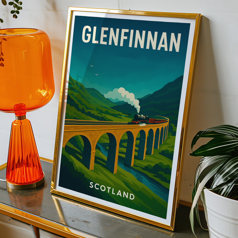 Alternative view of GLENFINNAN VIADUCT AND STEAM TRAIN MINIMALIST TRAVEL POSTER
