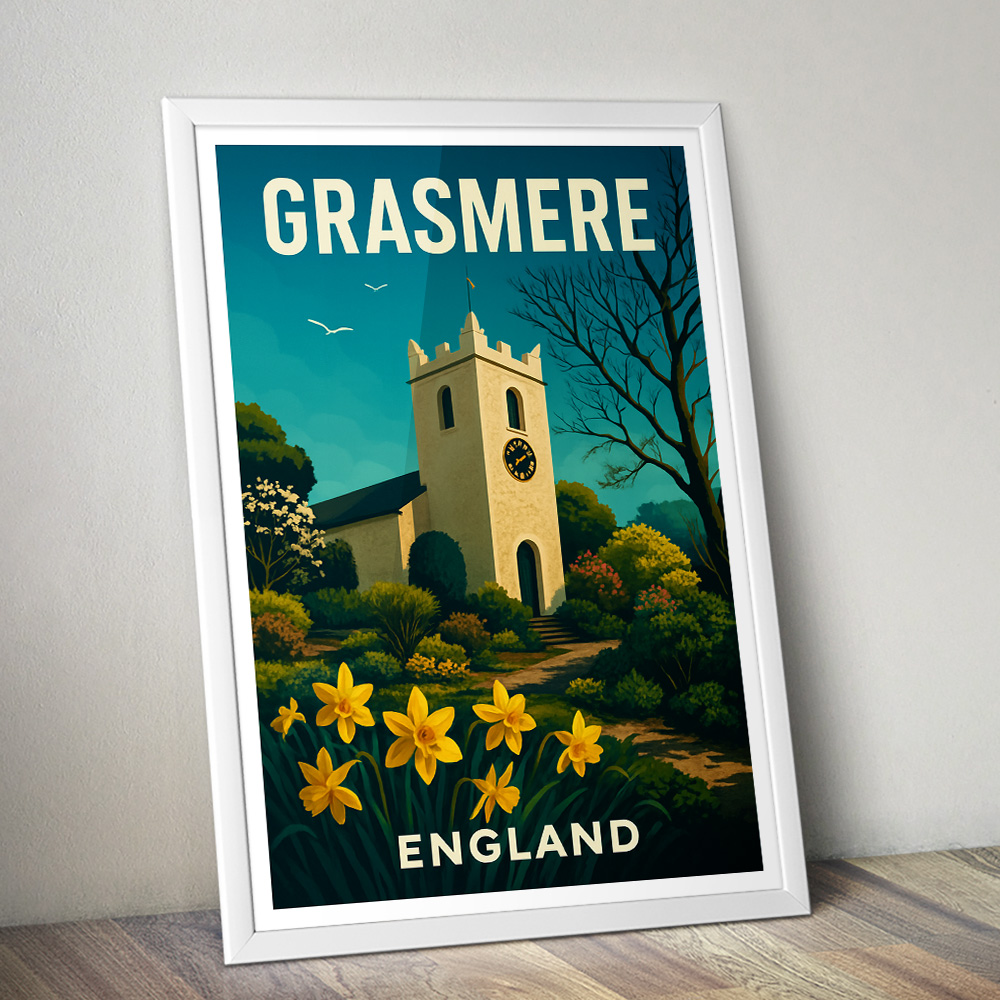 GRASMERE LAKE DISTRICT MINIMALIST TRAVEL POSTER NORTH WEST
