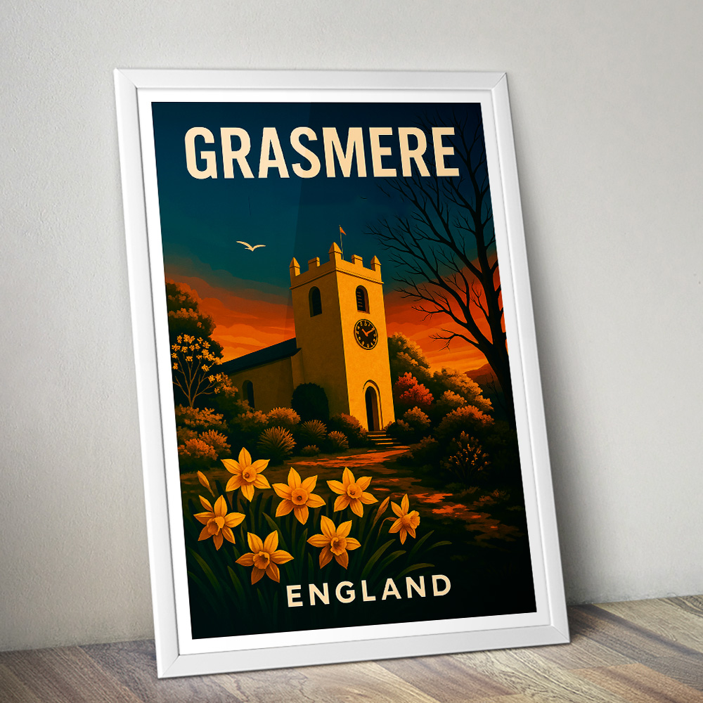 GRASMERE LAKE DISTRICT SUNSET MINIMALIST TRAVEL POSTER NORTH WEST