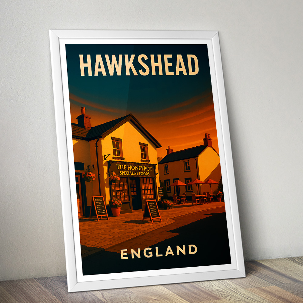 HAWKSHEAD LAKE DISTRICT AT SUNSET MINIMALIST TRAVEL POSTER NORTH WEST