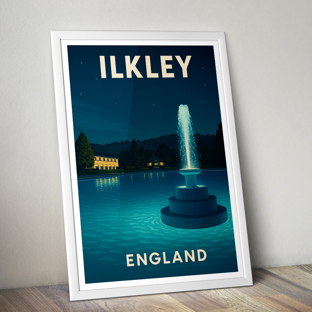 ILKLEY LIDO AT NIGHT MINIMALIST TRAVEL POSTER