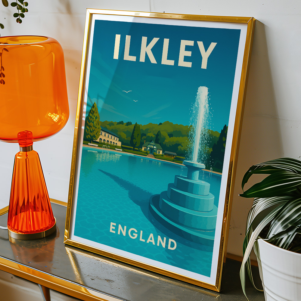 Alternative view of ILKLEY POOL AND FOUNTAIN VIEW MINIMALIST TRAVEL POSTER
