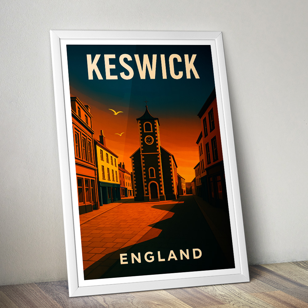 KESWICK LAKE DISTRICT AT SUNSET MINIMALIST TRAVEL POSTER NORTH WEST