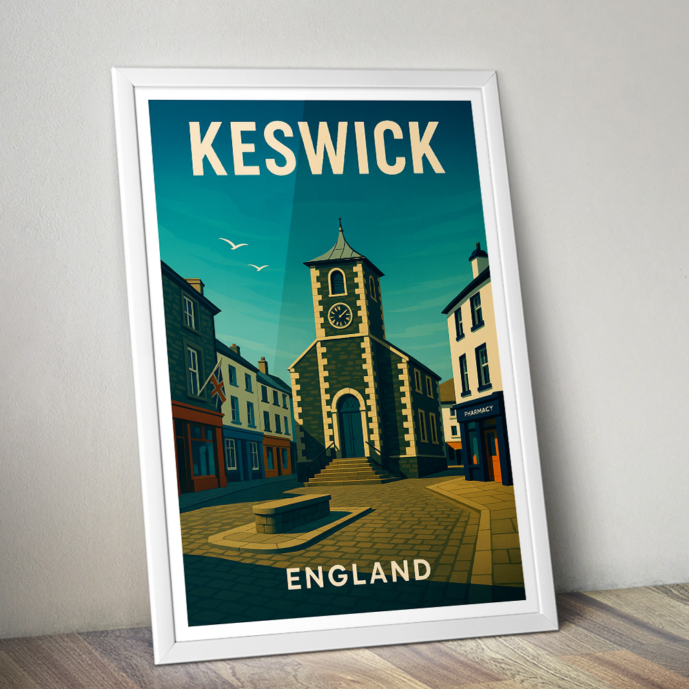 KESWICK MARKET SQUARE LAKE DISTRICT MINIMALIST TRAVEL POSTER NORTH WEST