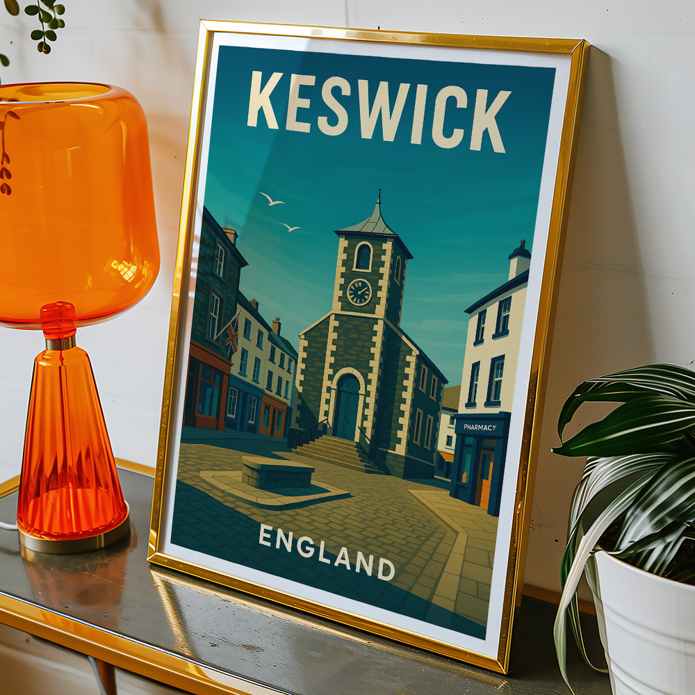 Alternative view of KESWICK MARKET SQUARE LAKE DISTRICT MINIMALIST TRAVEL POSTER NORTH WEST