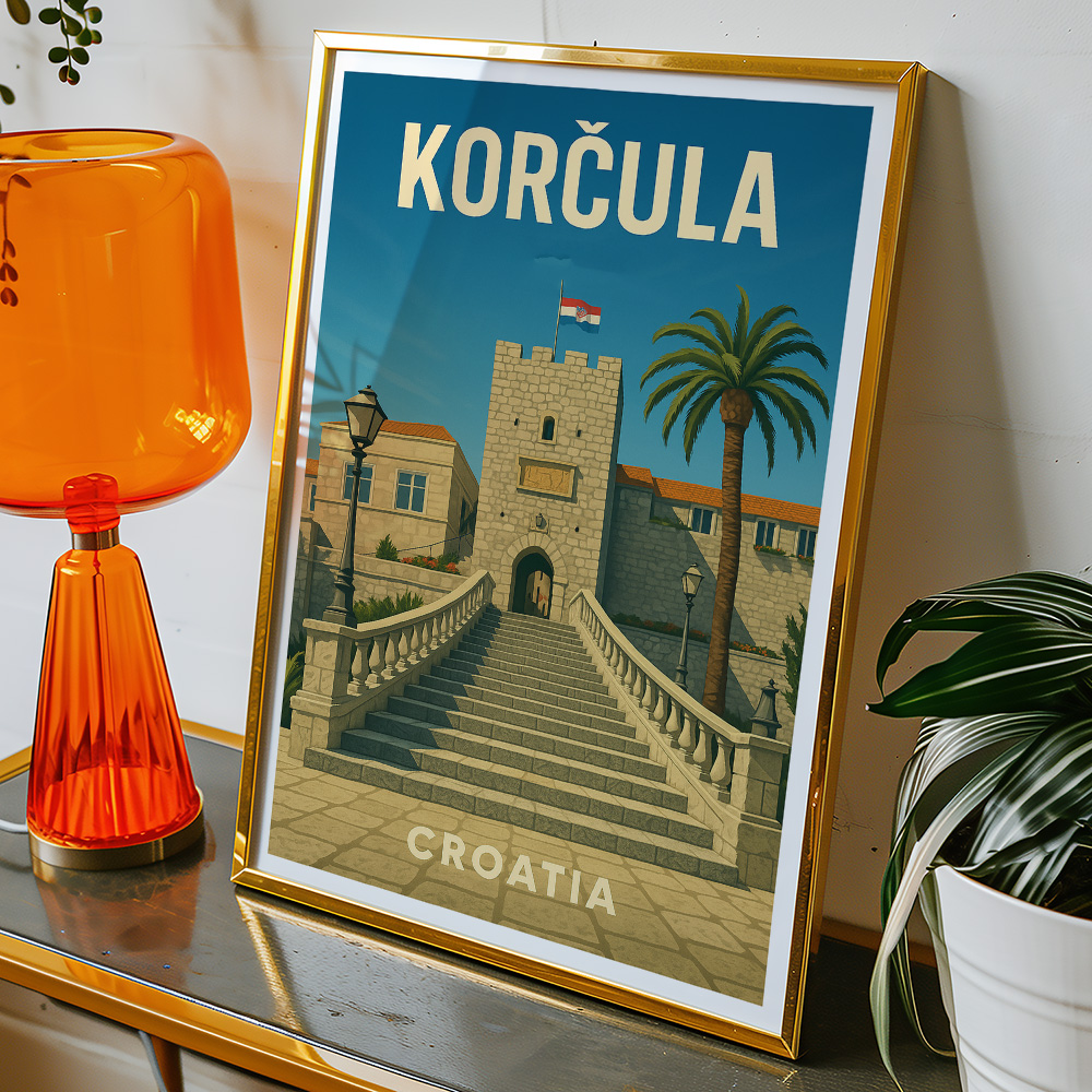 Alternative view of KORCULA FORTRESS AND GRAND STAIRCASE MINIMALIST TRAVEL POSTER
