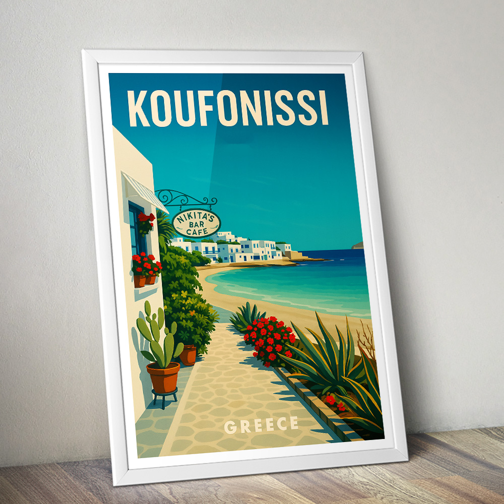 KOUFONISSI CAFE GREECE MINIMALIST TRAVEL POSTER