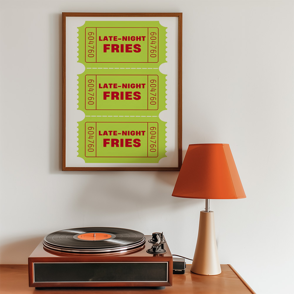 Alternative view of LATE NIGHT FRIES TICKET BOLD AND MAXIMALIST POSTER