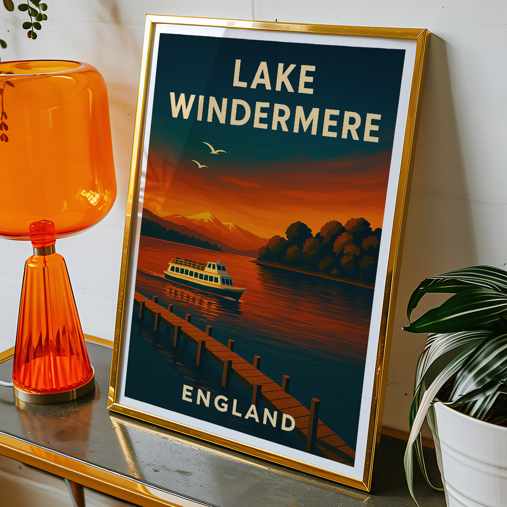 Alternative view of LAKE WINDERMERE AT SUNSET MINIMALIST TRAVEL POSTER NORTH WEST