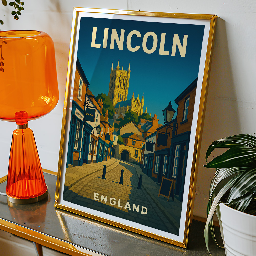 Alternative view of LINCOLN CATHEDRAL AND COBBLESTONE STREET MINIMALIST TRAVEL POSTER