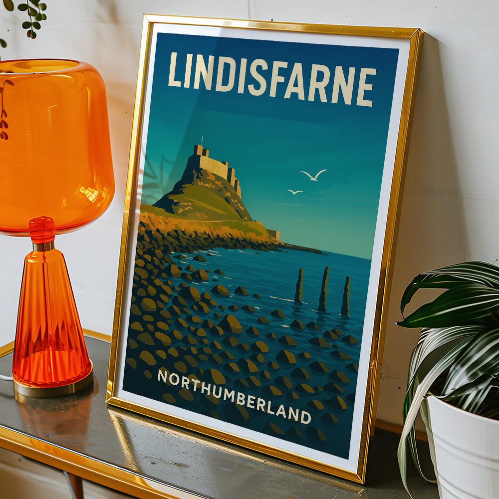 Alternative view of LINDISFARNE CASTLE AND SEASIDE VIEW MINIMALIST TRAVEL POSTER NORTH EAST
