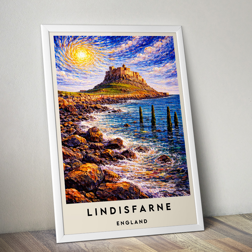 LINDISFARNE HOLY ISLAND VAN GOGH STYLE TRAVEL POSTER NORTH EAST