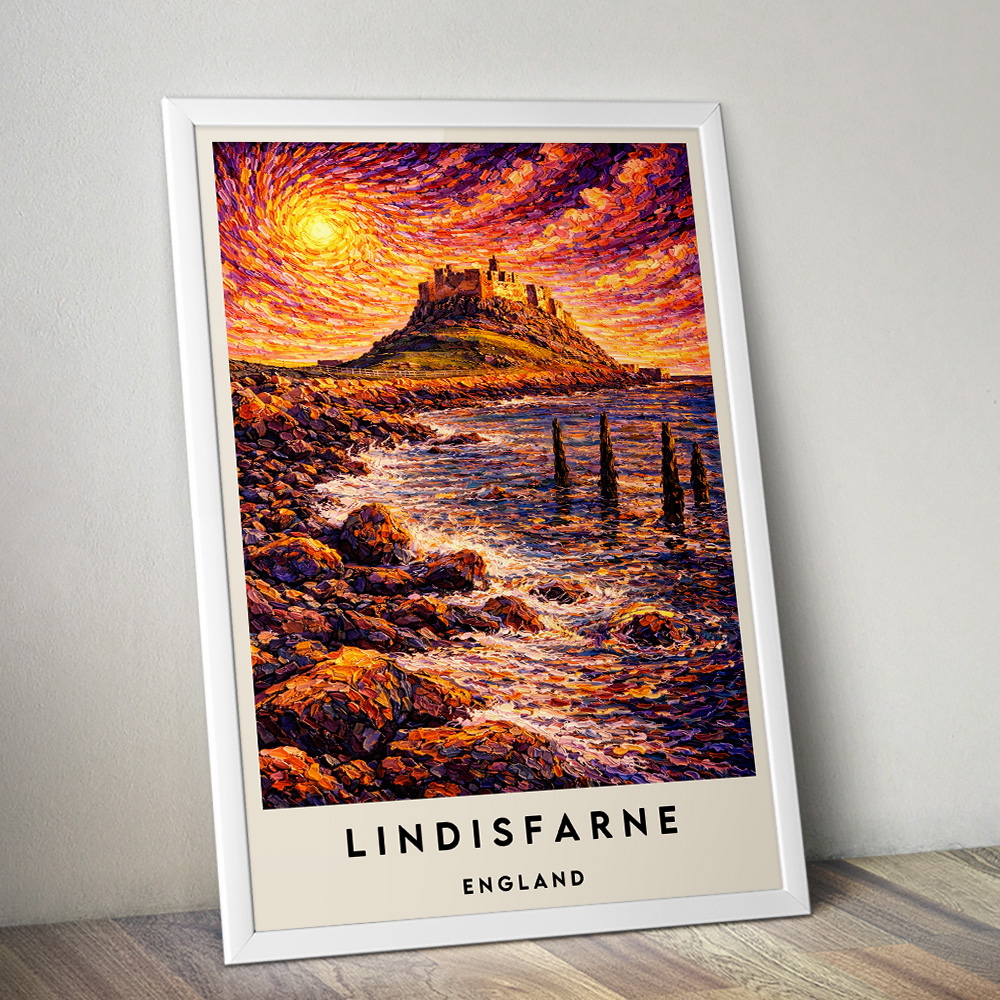 LINDISFARNE HOLY ISLAND AT SUNSET VAN GOGH STYLE TRAVEL POSTER NORTH EAST